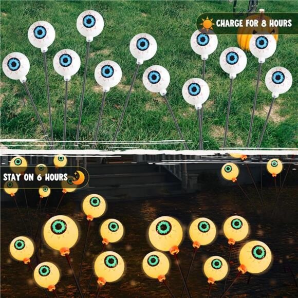 Halloween Decorations Outdoor Solar Scary Eyeball Lights, 2 Pcs 12LEDs - Picture 4 of 8